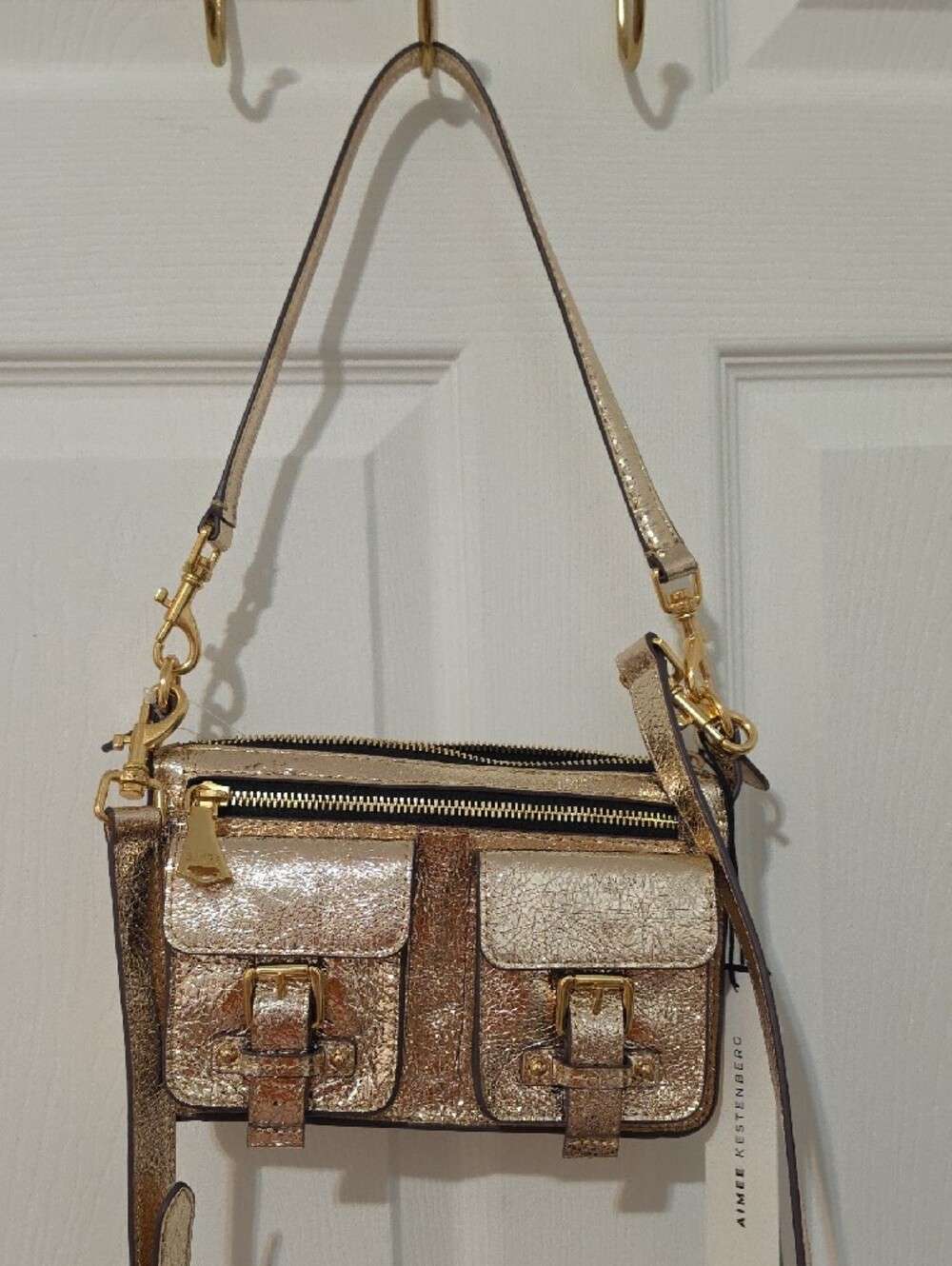 Aimee Kestenberg Metallic Gold Double-Pocket Crossbody - Picture 13 of 14